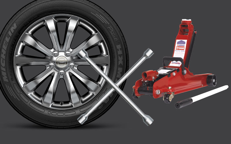 Spare tire and tools needed to change supercarsGH
